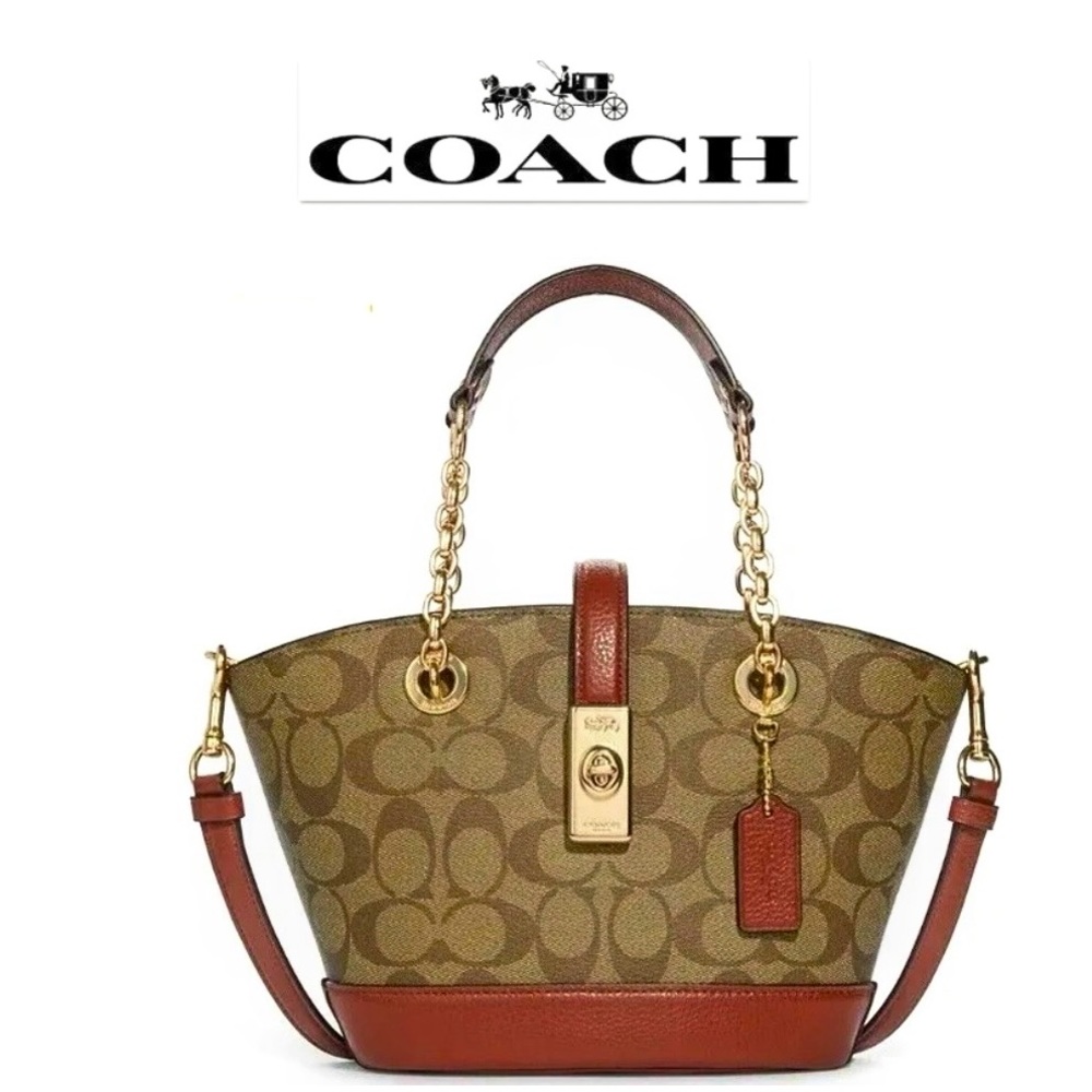 COACH Lane Bucket Bag In Signature Canvas - Gold/ Khaki Multi - C8597- NWT.